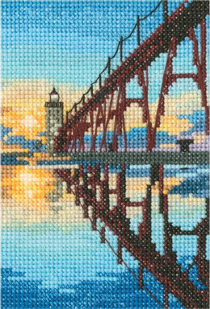 RTO Kreuzstich Set "Brücke zum Manistee North Pierhead Leuchtturm" C304, Zählmuster, 9x13.5 cm