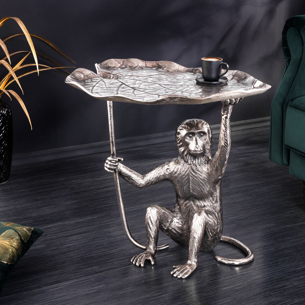 riess-ambiente Design Beistelltisch WILDLIFE MONKEY 60cm silber Metall Couchtisch Tisch Wohnzimmertisch