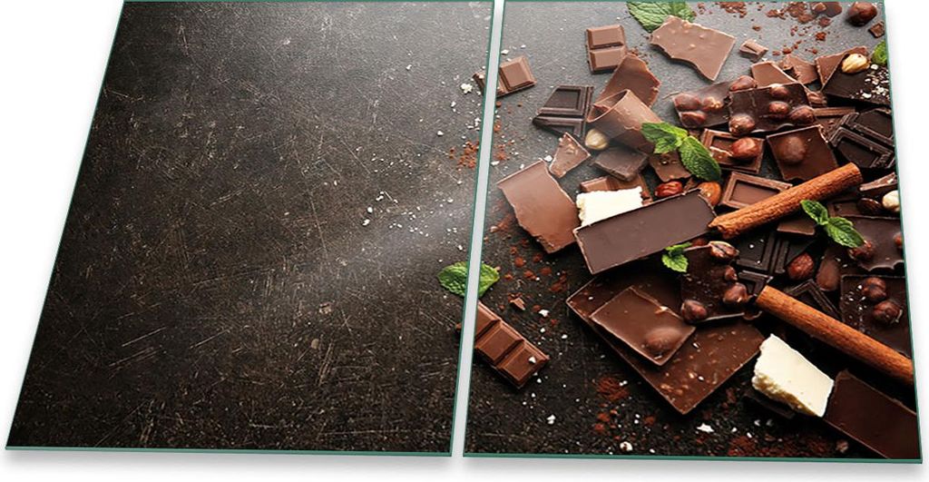 Herdabdeckplatten Glaskeramik Spritzschutz Glas Universal 2-Teilig 2x40x52 Schokolade