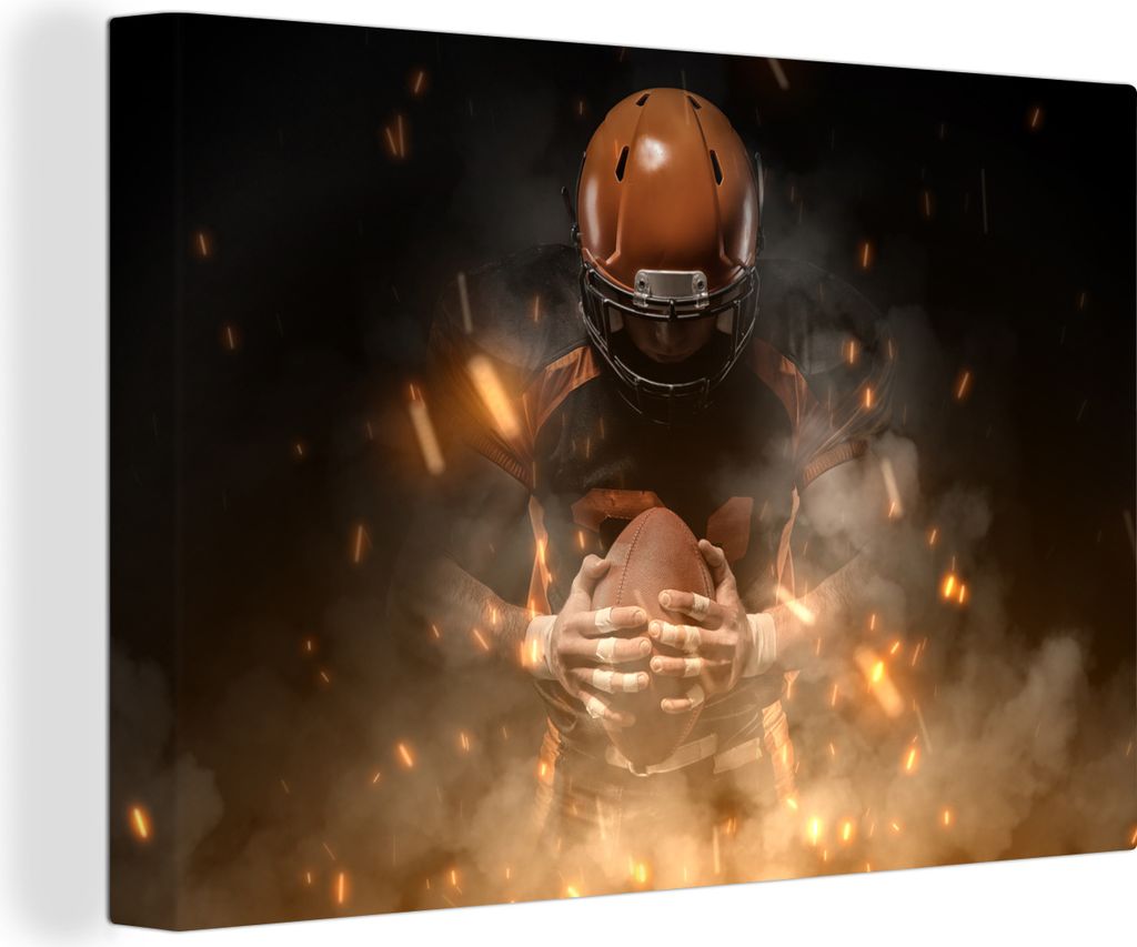 MuchoWow - Leinwandbilder - Rugby - American Football - Feuer, Wandbild, Wanddeko Bilder Wohnzimmer, 30x20 cm