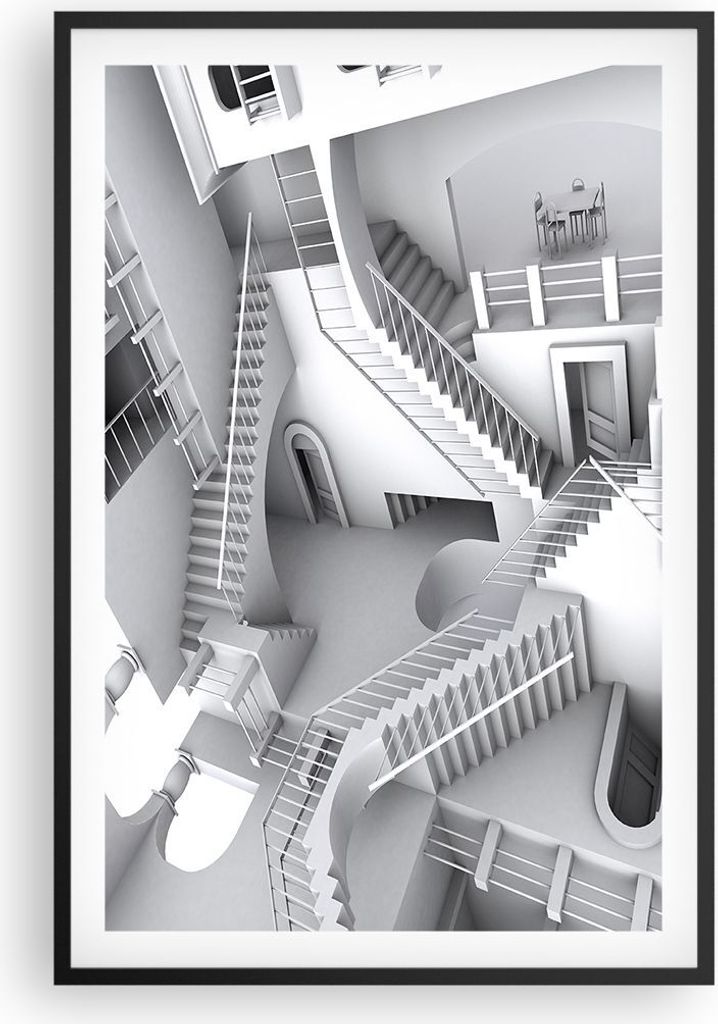 Gerahmtes Poster - Schwarzer Rahmen - Wissenschaft Illusion Treppen - 61x91,5 cm - Wand Bild - Wanddeko - Wandbilder - Wandposter - Bilderrahmen - ...