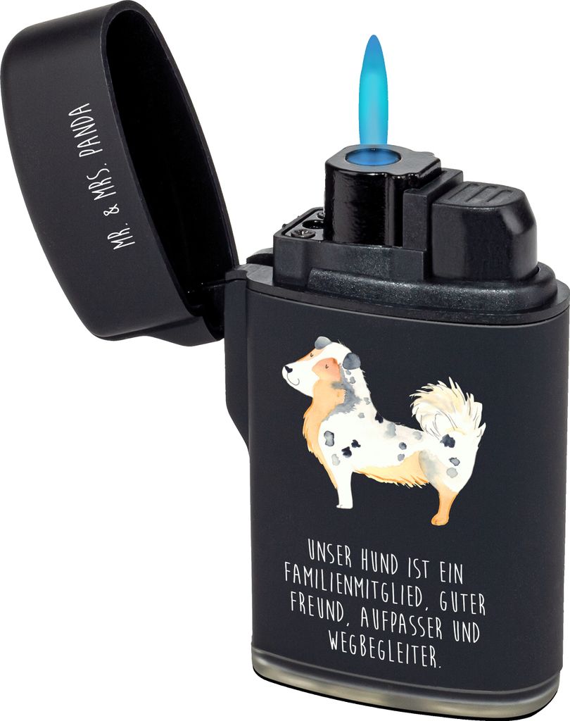Mr. & Mrs. Panda Feuerzeug Hund Australien Shepherd - Schwarz - Geschenk, Gasfeuerzeug, Sprüche, Familie, Feuerzeuge, Spruch, zigarettenanzünder,...