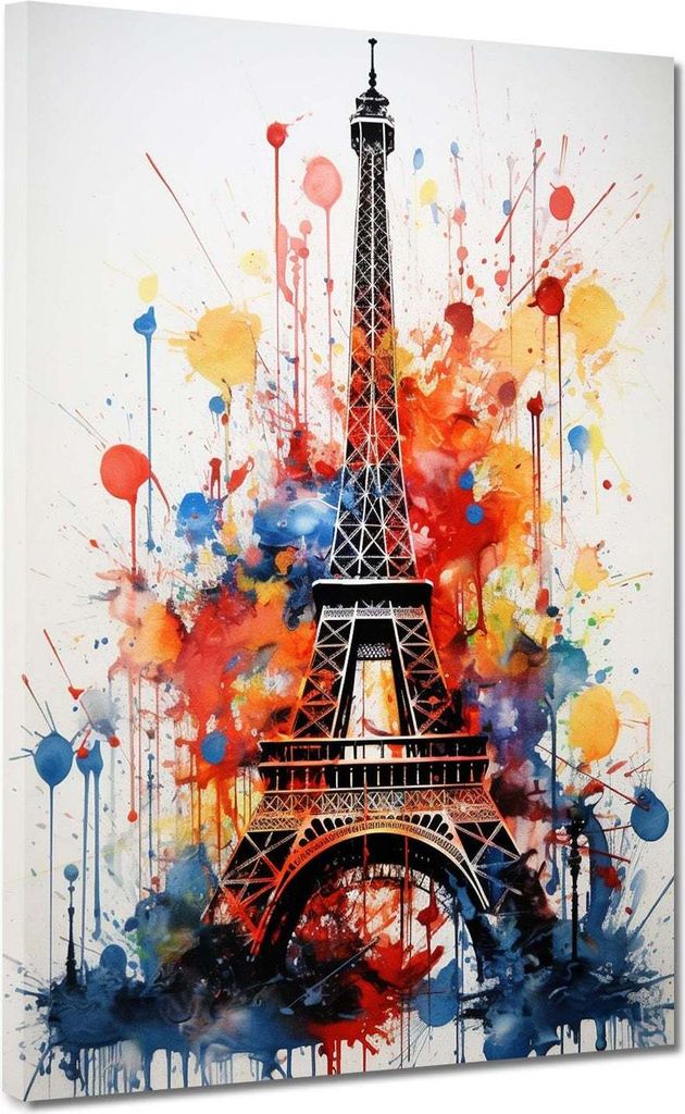 Eiffelturm Pop Art Splash Leinwandbild Wandbild Kunstdruck XL Deko: 60x80x2cm