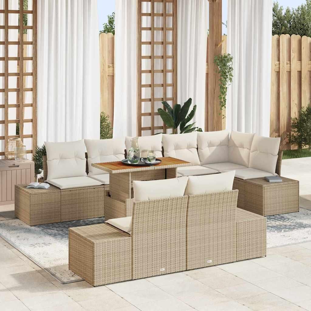 "2026 Promotion" Garten-Sofa-Set - Balkonmöbel - mit Speicher 9 pcs - Beige Poly Rattan - Gartenmöbelset CC19507