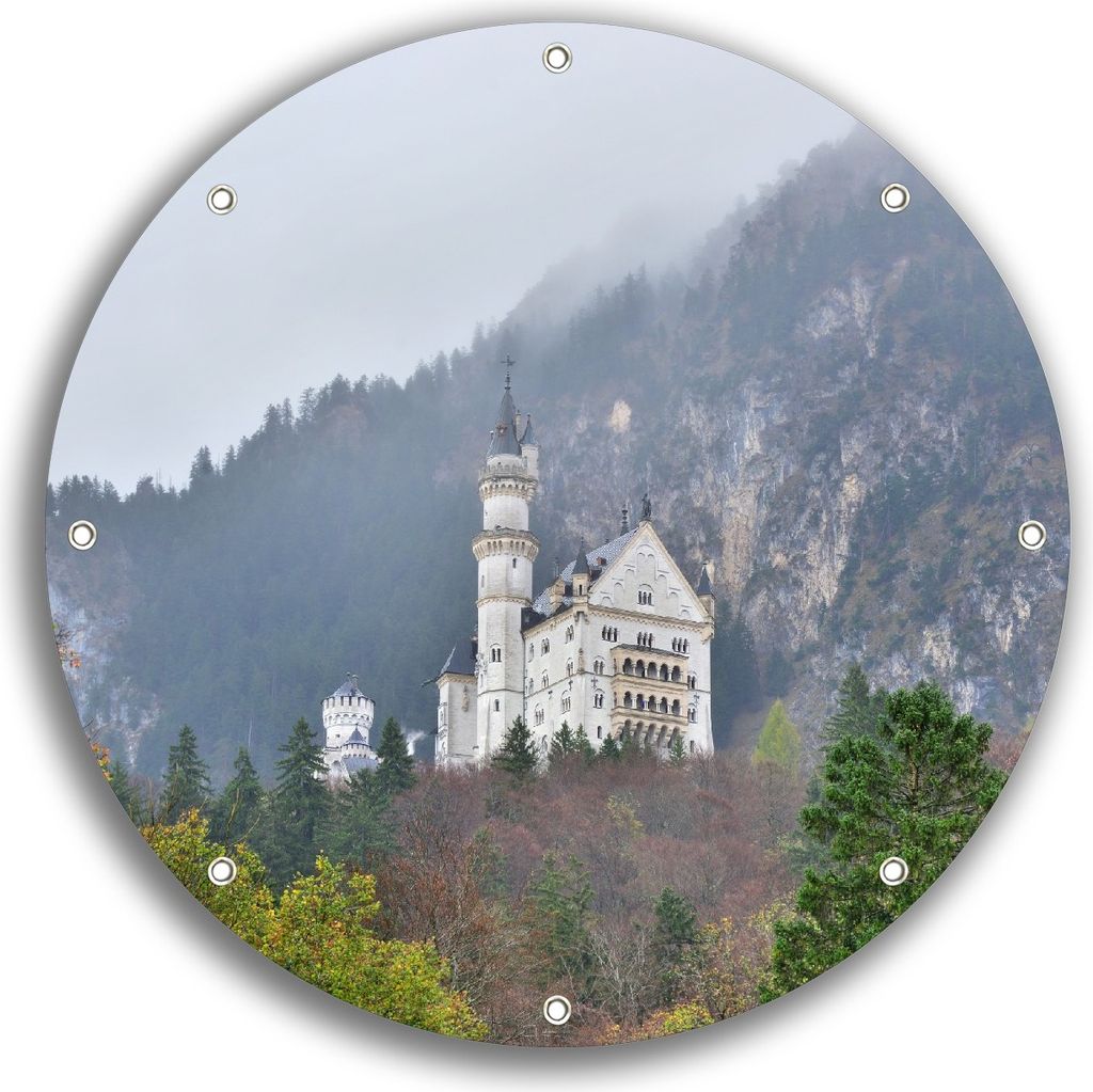 Wallario rundes Outdoor-Poster für Garten oder Balkon, Motiv Schloss Neuschwanstein in Bayern, 30 cm Durchmesser