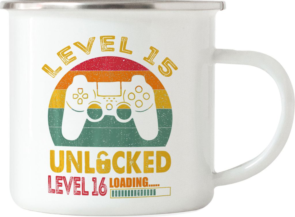 Level 15 Unlocked Level 16 Loading Emaille Tasse 15. Geburtstag Konsole Happy Birthday Controller Gamepad Spiel