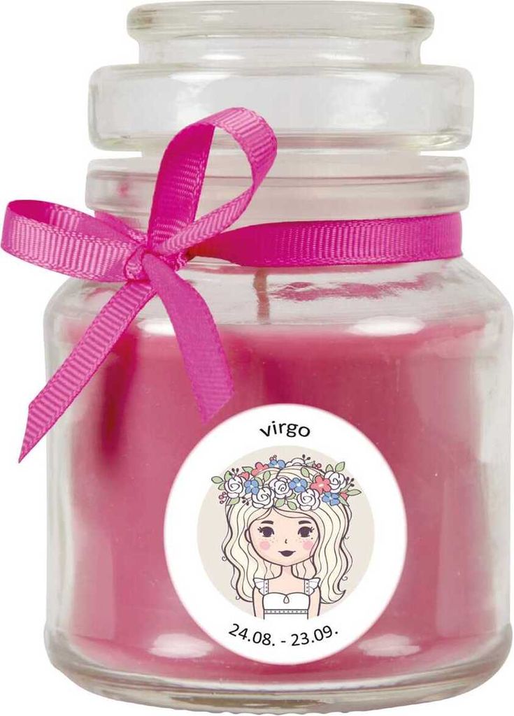 HS Candle "Sternzeichen" Duftkerze Lavendel im Bonbonglas ( Jungfrau ) - viele Motive zur Auswahl, 120g - Brenndauer bis zu 30 Std - Virgo