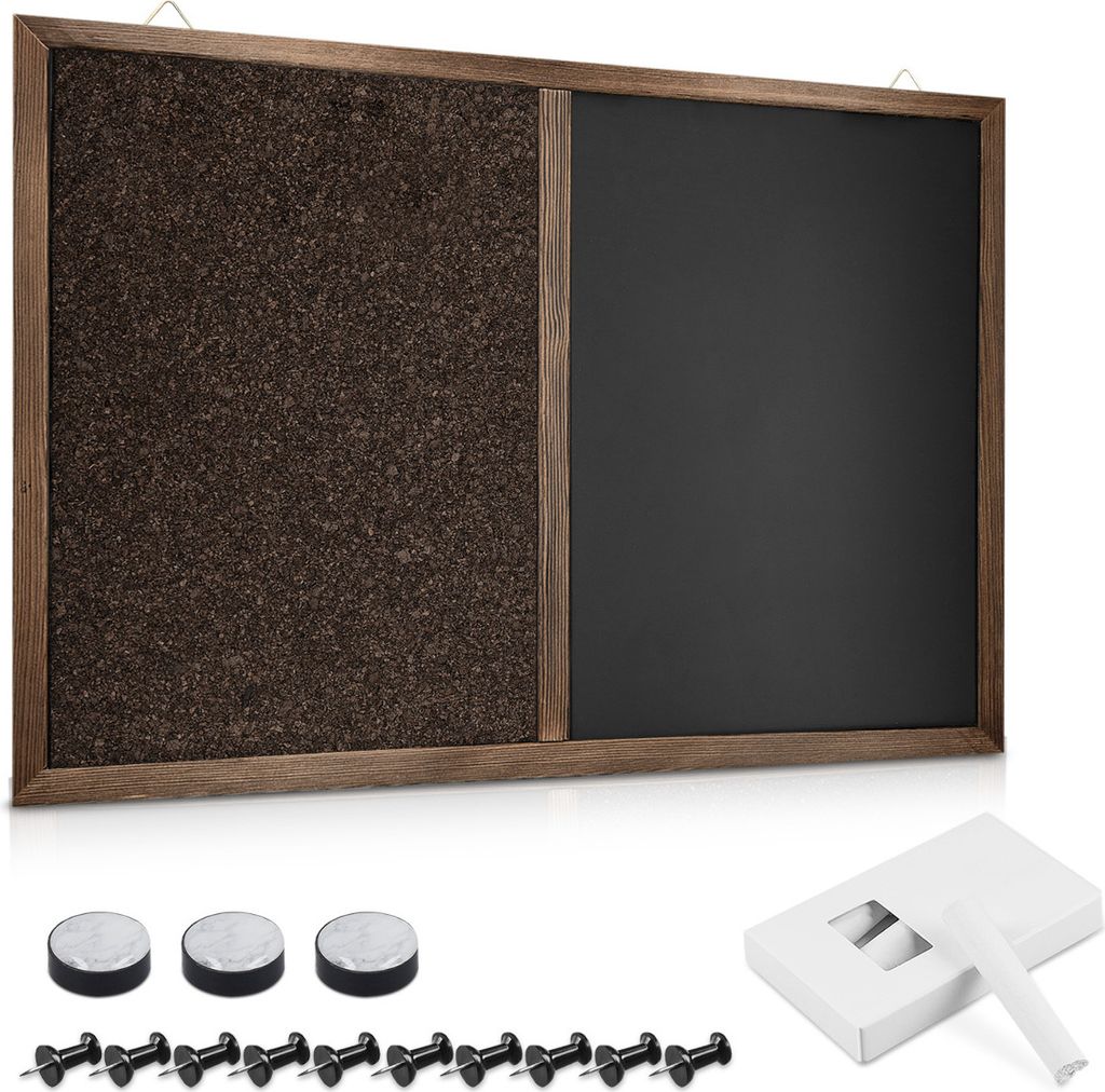 Navaris Kombitafel aus Kreidetafel und Kork Pinnwand - Memoboard 90x60 cm mit magnetischer Tafelfolie Korkwand - inkl. Kreide Pins Magnete Halterung