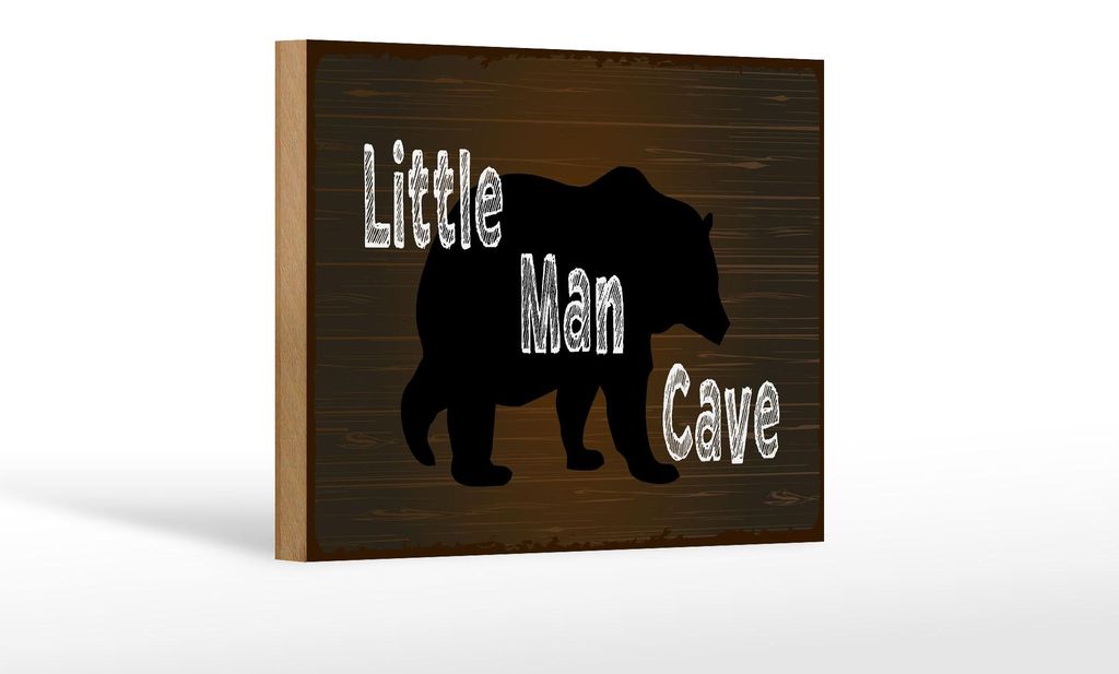 Holzschild Spruch 12x18 cm little man cave Bär Deko Schild