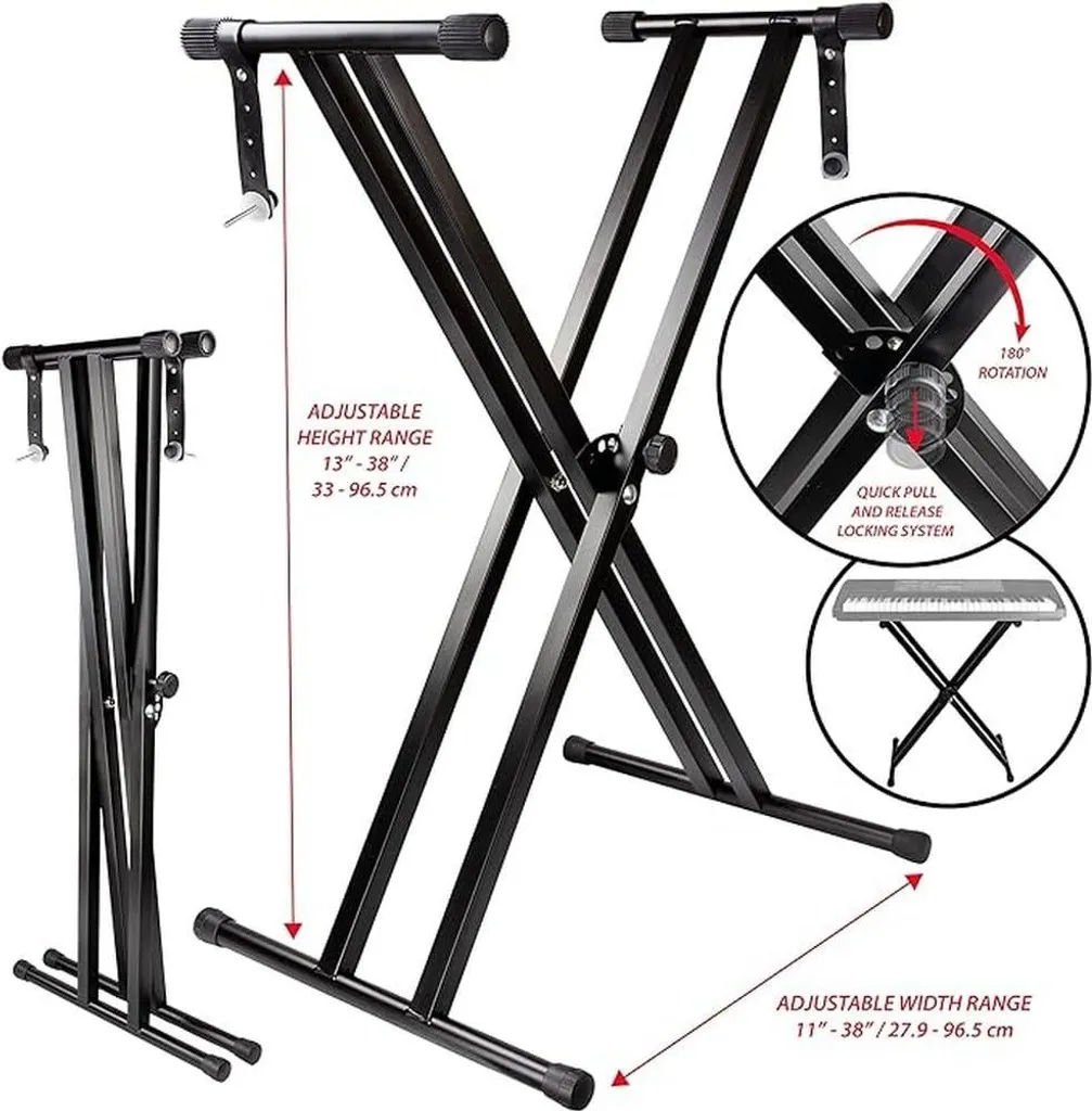 Stand Clavier avec Sangles de Verrouillage et Armature Double Renforcée