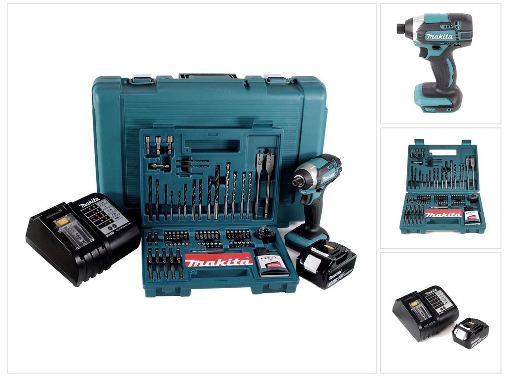 Makita DTD 152 SFK Akku Schlagschrauber 18V 165Nm 1/4" + 1x Akku 3,0Ah + Ladegerät + 100 tlg. Bit Bohrer Set + Koffer