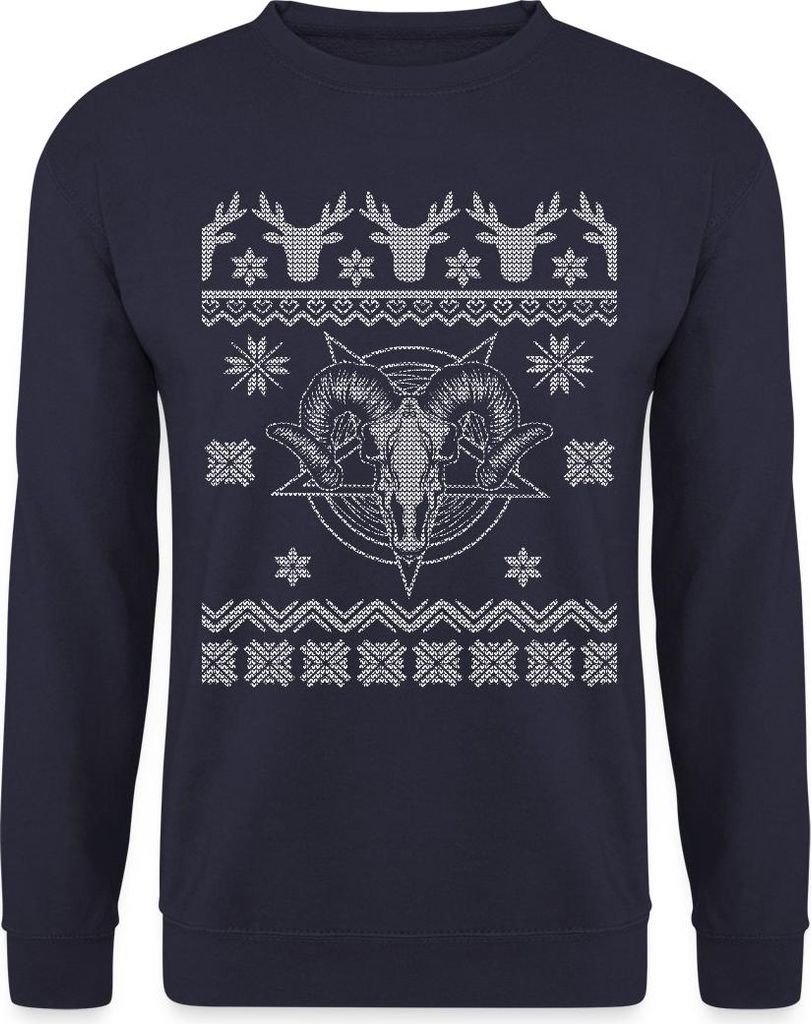 Spreadshirt Satan Baphomet Ugly Christmas Sweater Weihnachten Uni Pullover, L, Navy