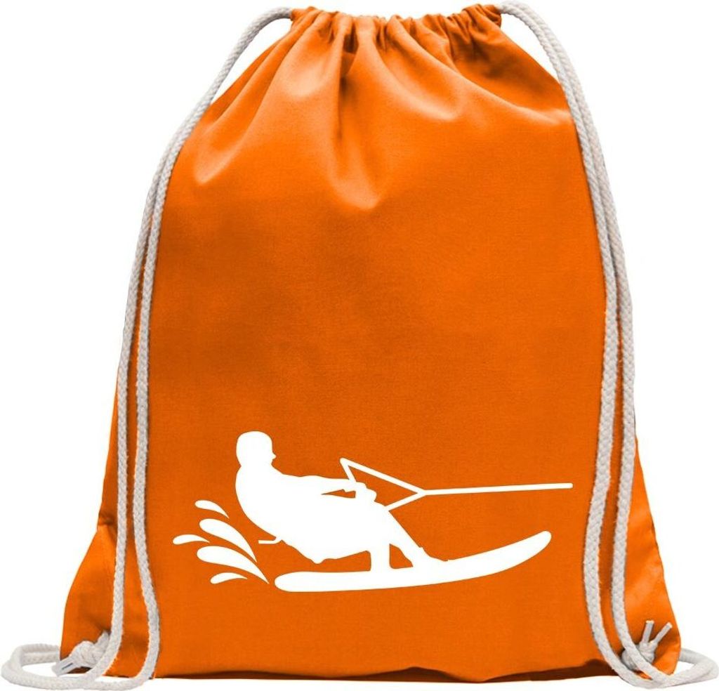 Kiwistar - Turnbeutel - mandarin - Wakeboarden Ski Sportler - Fun Rucksack Sport Beutel Gymsack Baumwolle mit Ziehgurt