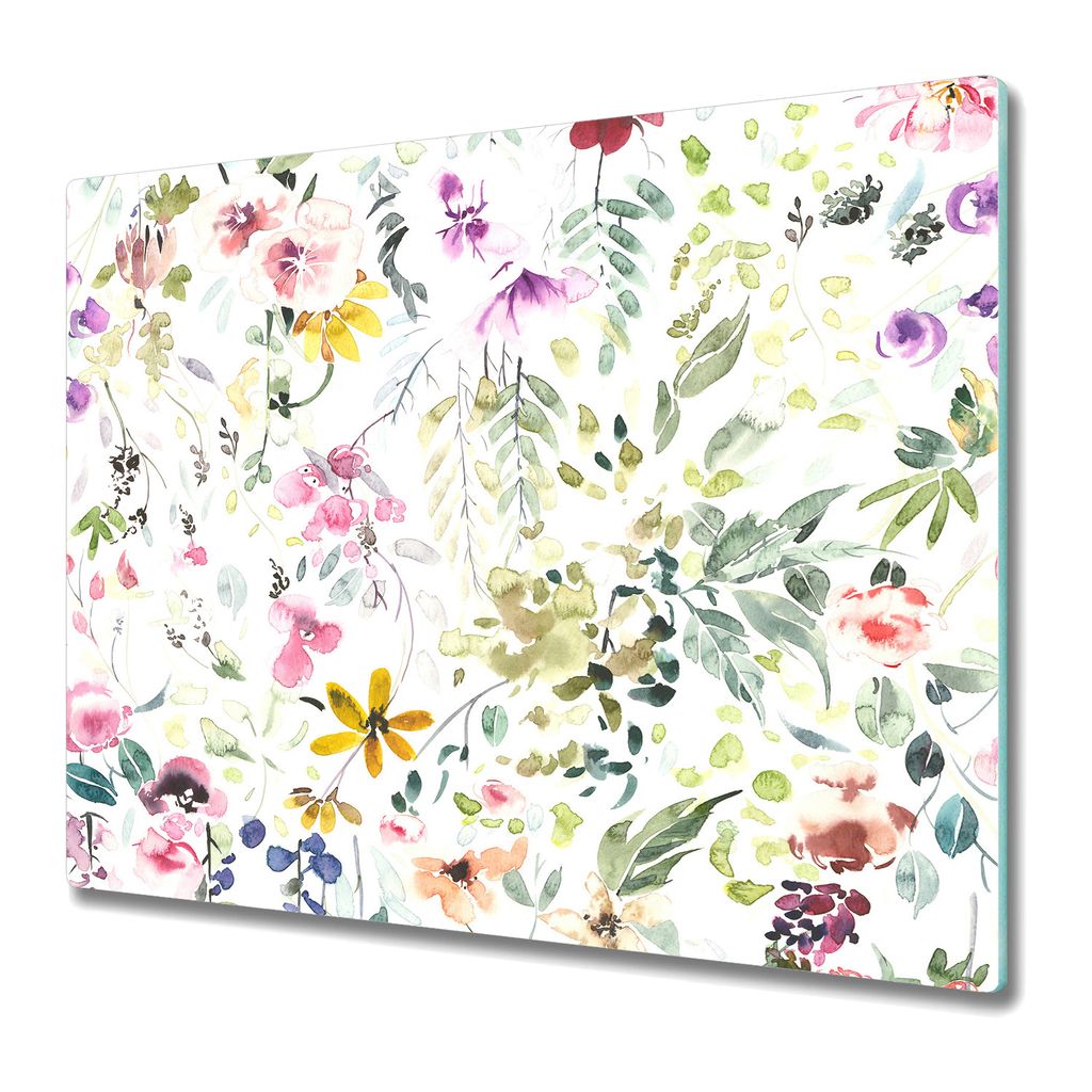 Küchenteller - Schneidebrett - Glas - Herdabdeckung - Bunte Blumenblätter