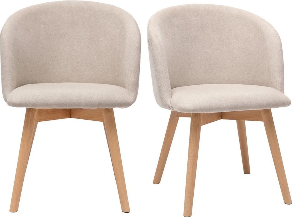Miliboo - Skandinavische Stühle aus beigem Stoff mit Samteffekt und massivem Buchenholz (2er-Set) VANITY