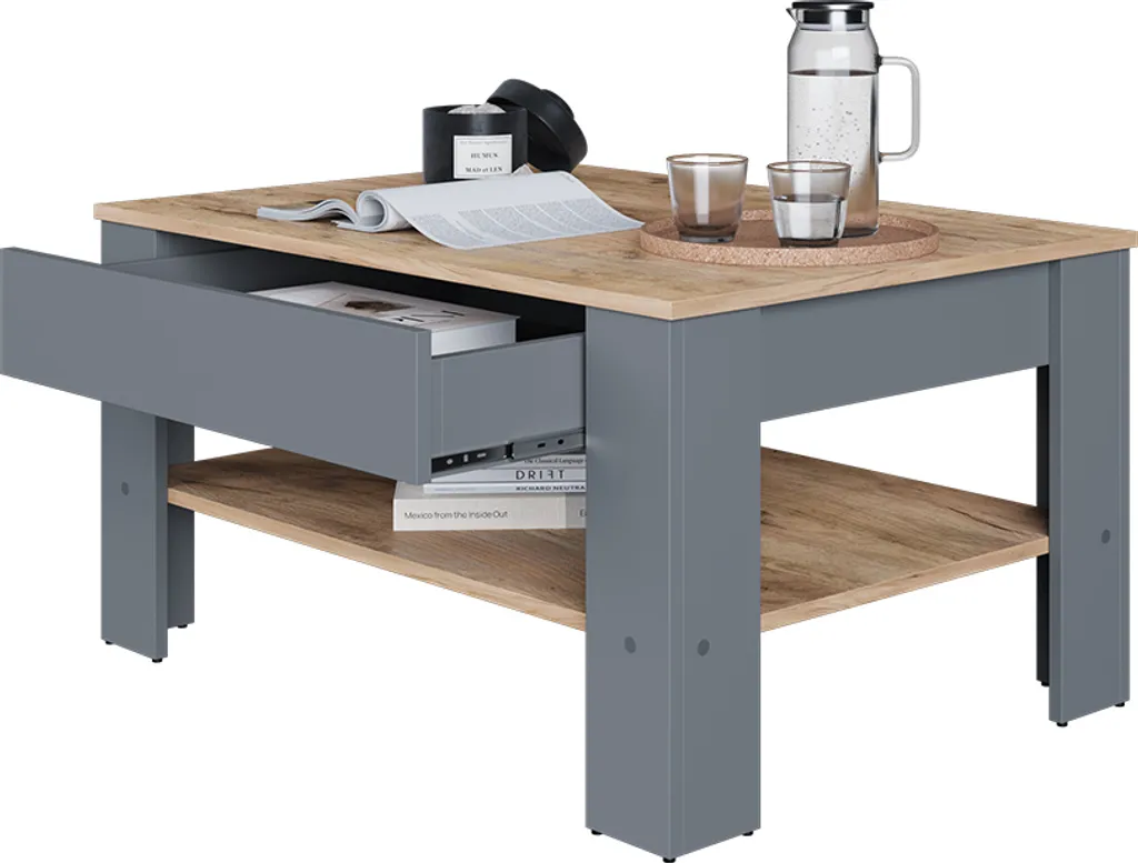 Table basse Vicco Milan Anthracite et Chêne doré 92,2x65cm Modèle 54384