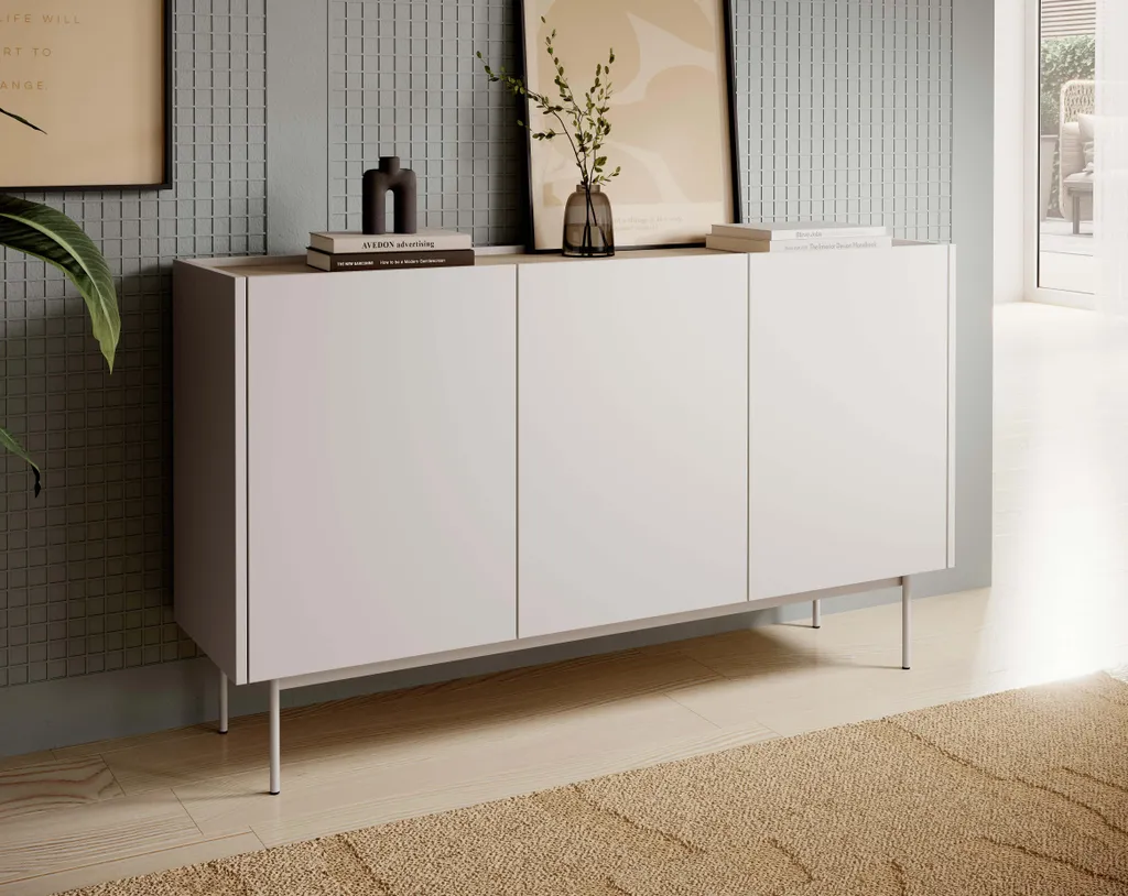 Commode de Salon Beige 144cm - Grand Buffet avec Finition Mat Résistante - 4