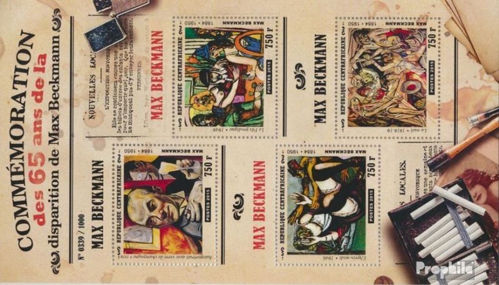 Briefmarken Zentralafrikanische Republik 2015 Mi 5735-5738 Kleinbogen (kompl. Ausgabe) postfrisch Maxim Beckmann