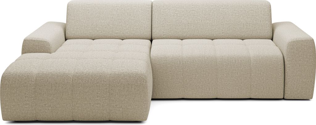 DomoHome Ecksofa Savio Freistehend, Mit Abriebfestem Kansas-Stoff, Maße 265x172x81cm, Ausziehbare Sitzfläche 206x92cm, Linke Seite, Dunkelbeige