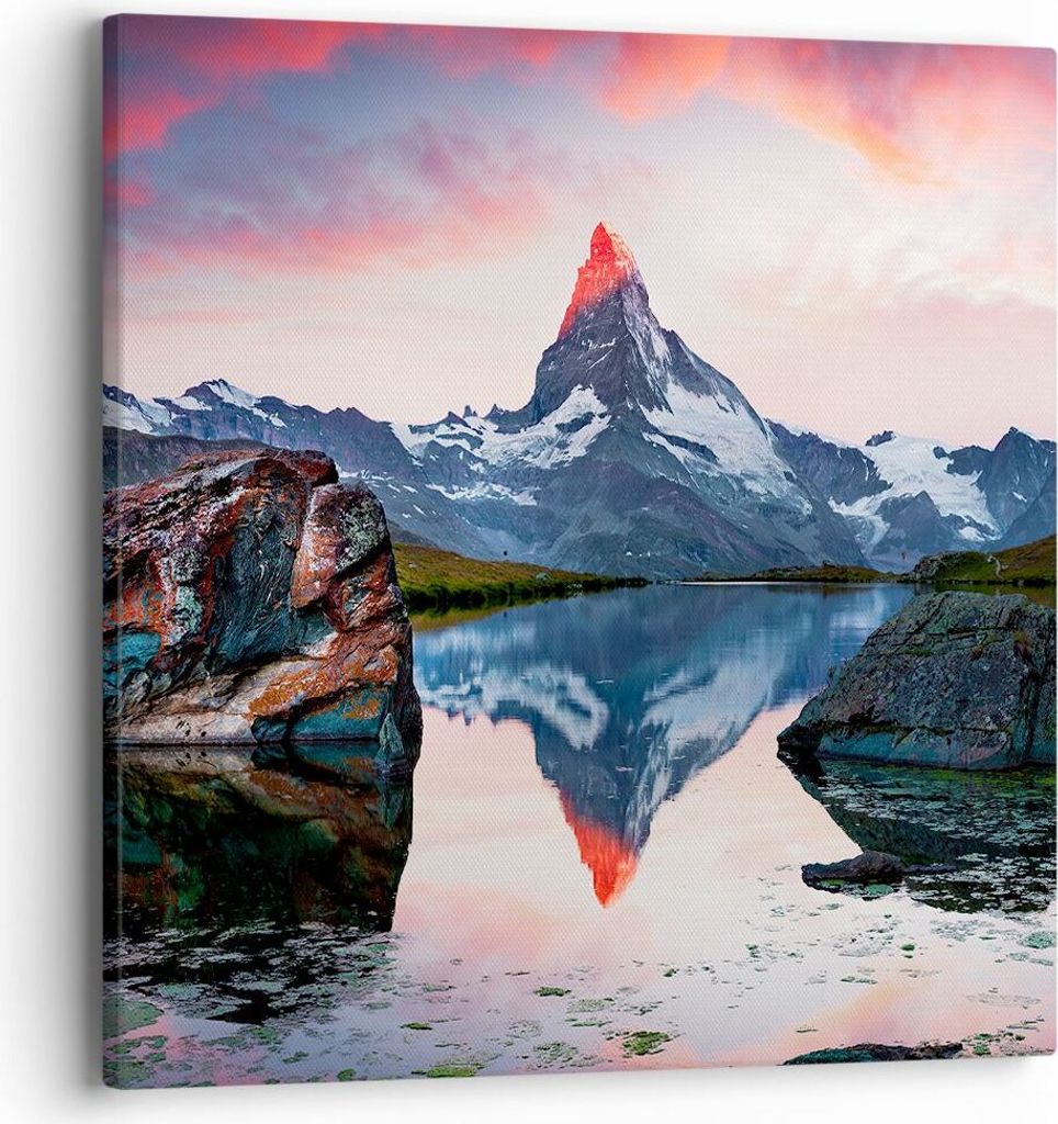 Bild auf Leinwand - Leinwandbild - Berge Felsen Wasser - 40x40cm - Wand Bild - Wanddeko - Wandbilder - Leinwanddruck - Bilder - Kunstdruck - Wandde...