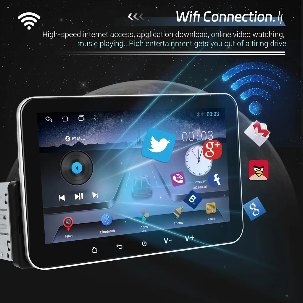 Station multimédia 1-DIN Android Auto et CarPlay écran escamotable GPS - 2