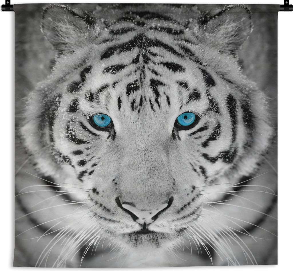 MuchoWow Wandteppich Wandbehang Tiere - Tiger - Augen - Blau - Schwarz und weiß 150x150 cm Tapisserie Dekoration Wandtuch - Wohnaccessoires - Mo...