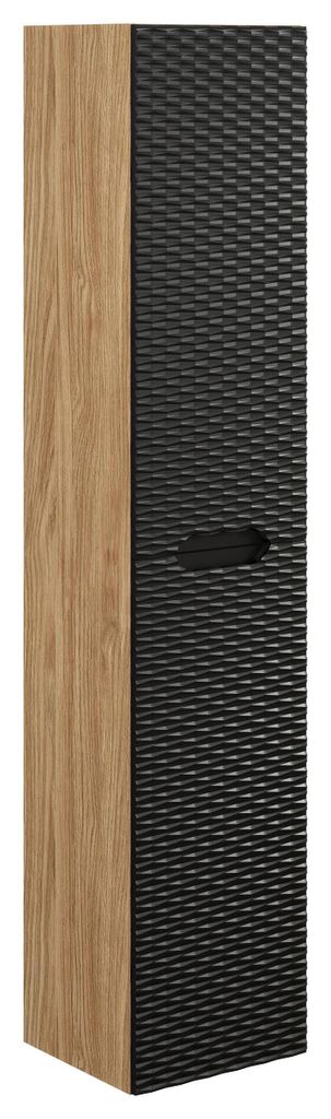 Hochschrank Für Badezimmer, 170 Cm, Schwarz Matt, Eiche Geölt, 2 Türen