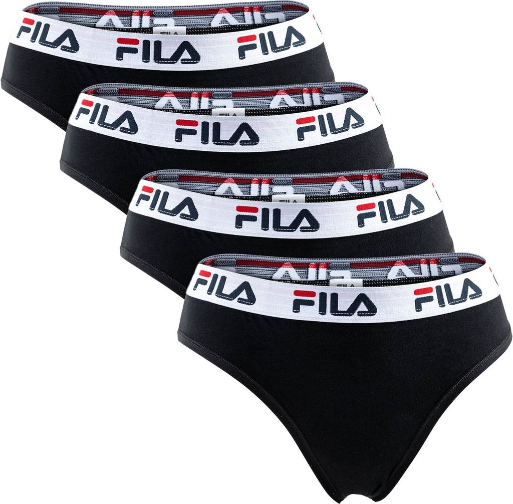 FILA Damen Brazilian Slip - 4er Pack, Logo-Bund, Baumwolle Stretch, einfarbig Schwarz XS