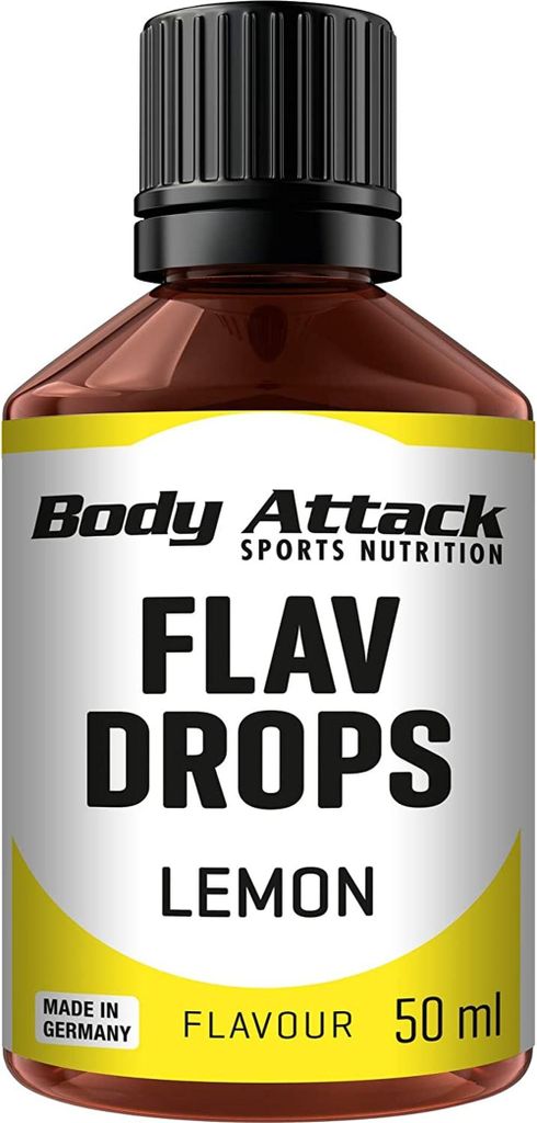 Body Attack - Flav Drops Flavour Drops Aroma Tropfen zuckerfrei Geschmackstropfen ohne Kalorien – Lemon / 50ml