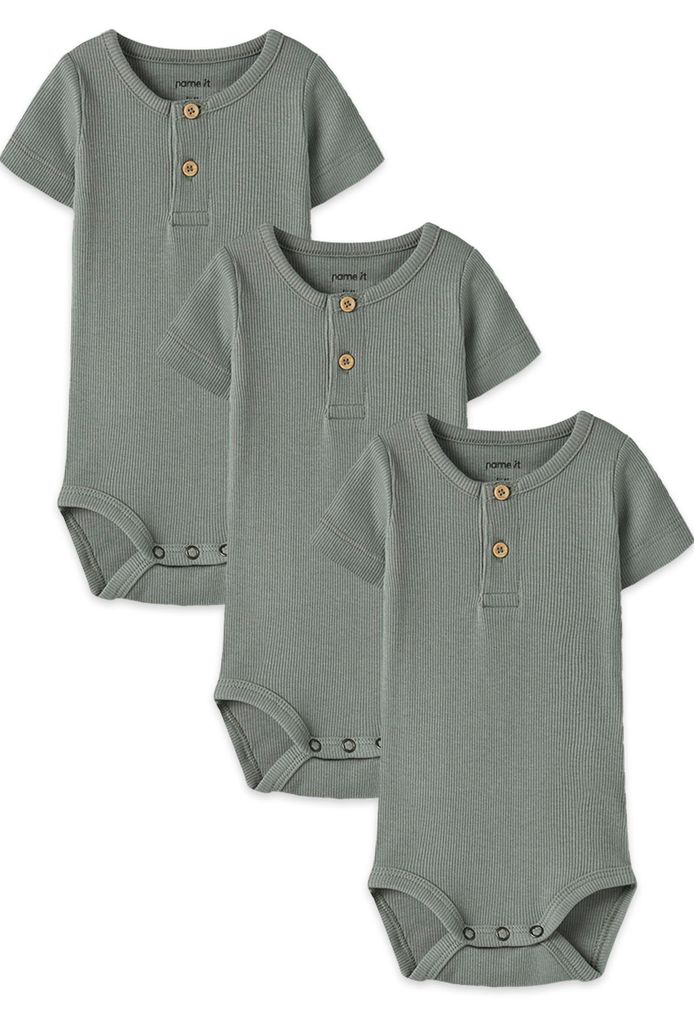 NAME IT Body Henley Ausschnitt 3er Set Druckknopf Kurzarm Weich Größe: 74