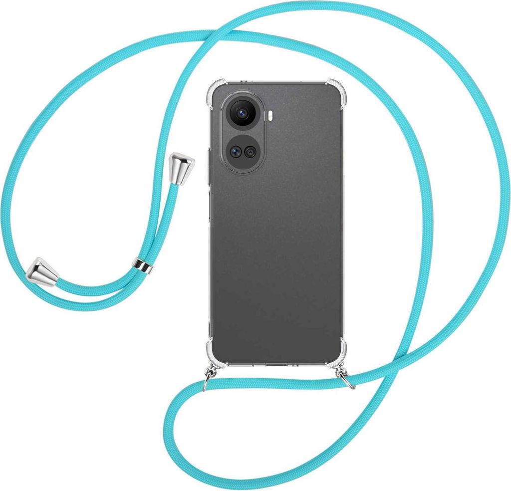 Handykette Backcover-Schutzhülle mit Band (Metall silberfarben) für Huawei nova 10 SE (BNE-LX1,LX3) - türkis