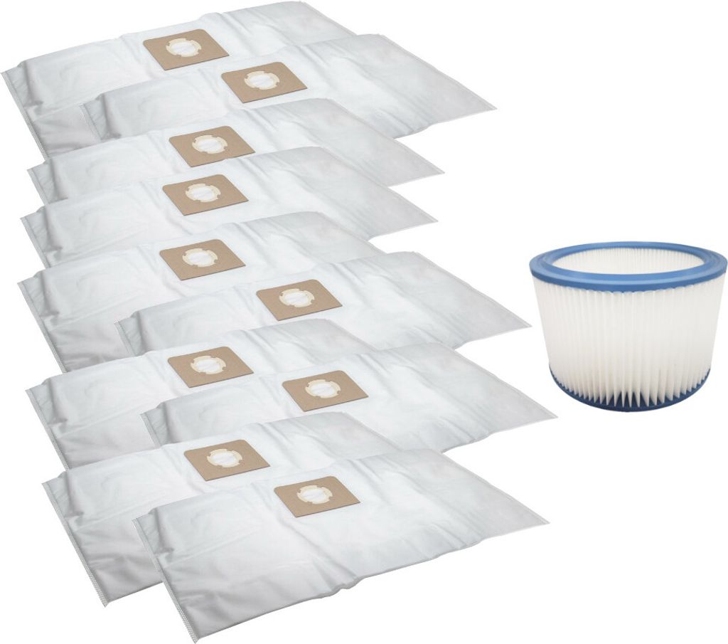 Trade-Shop SET: Vlies Staubsauger-Beutel (10 Stück) + Rundfilter kompatibel mit Nilfisk 302000490 63990 11753 107402338 302000461, Bosch 2607432024