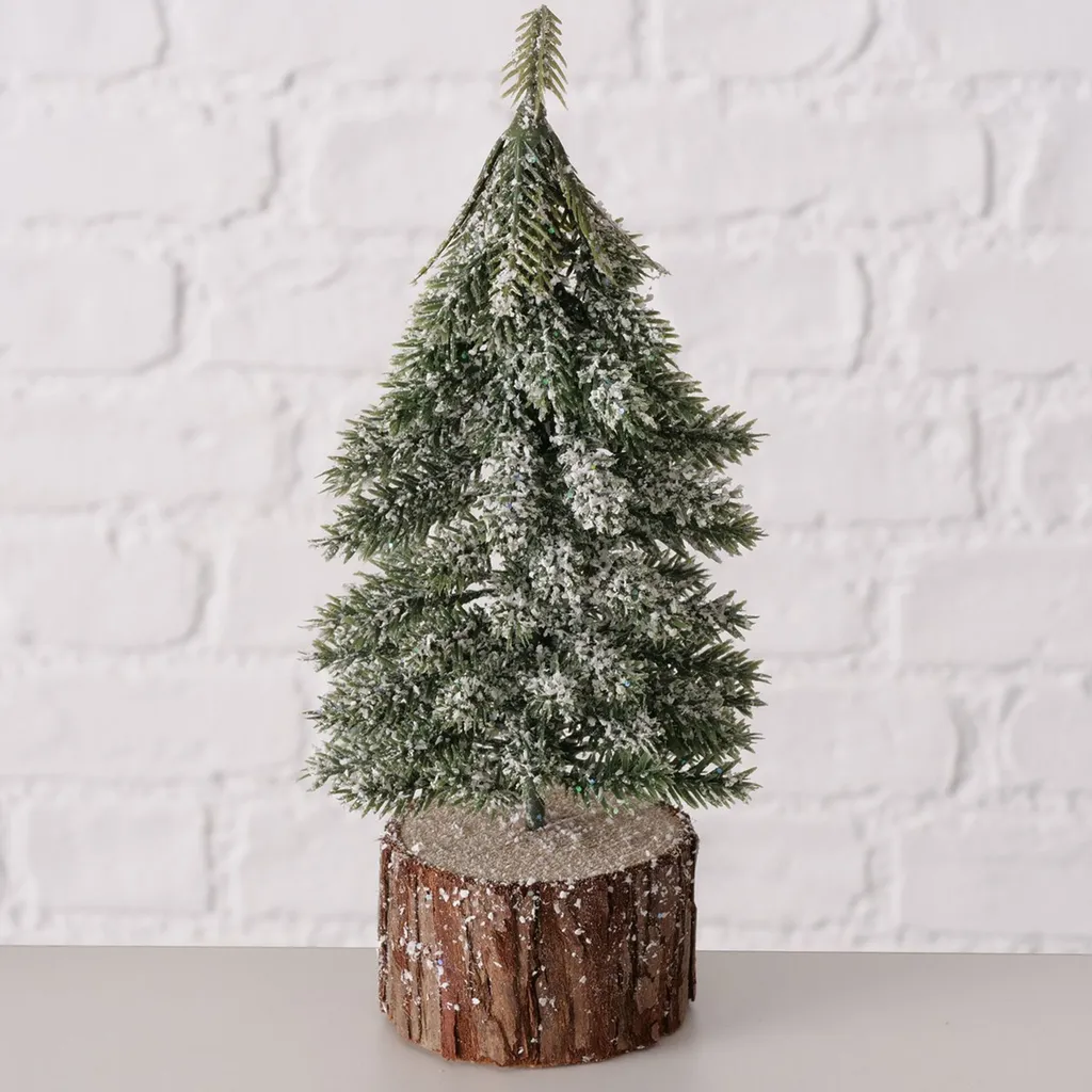 Boltze Set 3 Alberi Di Natale Tarvo: Decorazione Natalizia Con Neve, Abeti Verdi Con Base In Legno Per Tavolo, Camino O Davanzale - 3