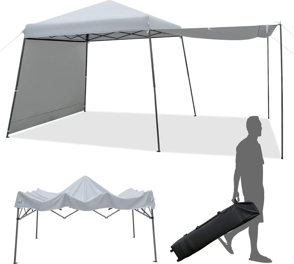 KOMFOTTEU 3x3m Pop up Pavillon, Faltpavillon mit 2 verstellbaren Markisen, Partyzelt mit Rolltasche, Gartenzelt faltbar & Wasserdicht