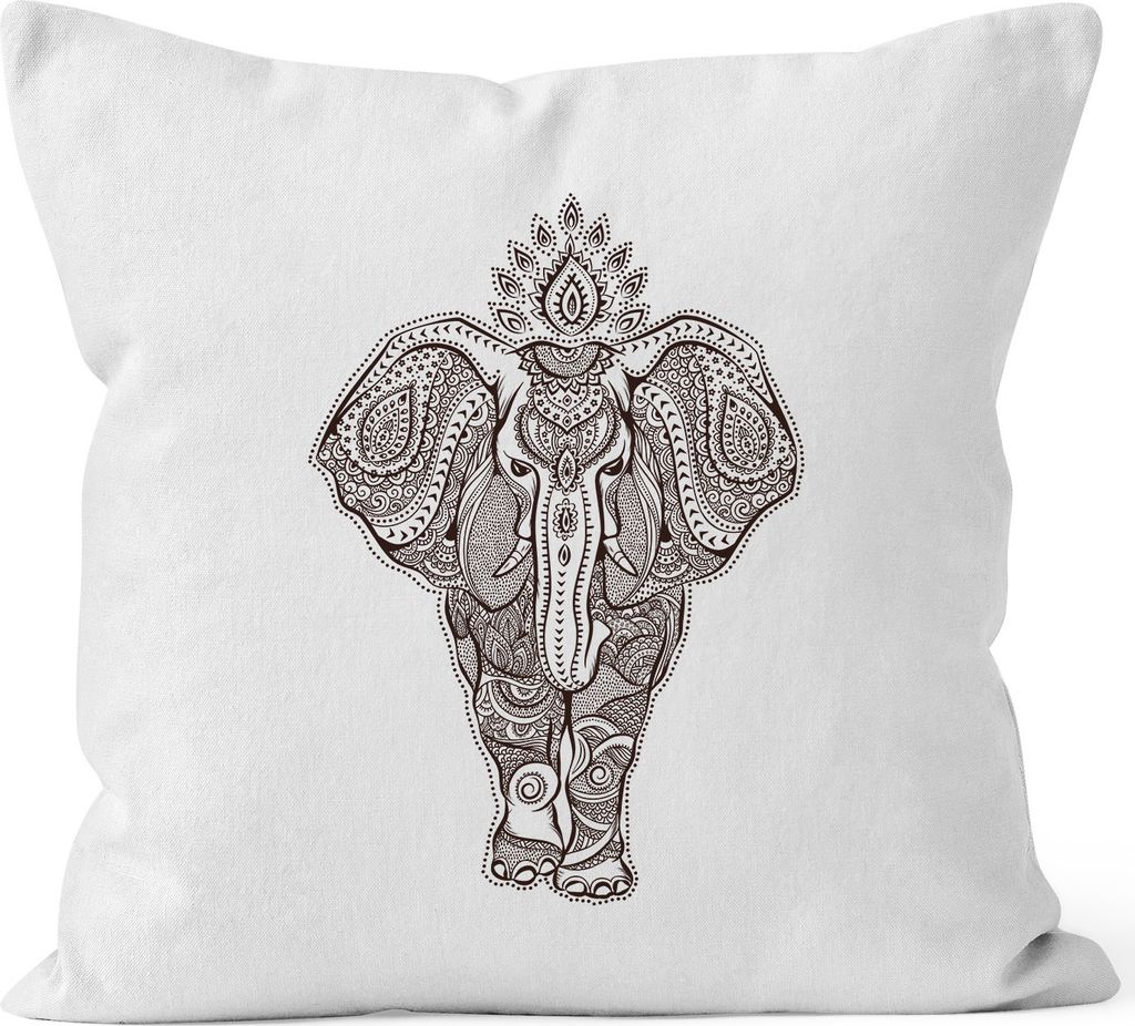 Kissenbezug Zentangle Elefant Mandala Boho Bohemian Ethno Kissenhülle Dekokissen 40x40 Baumwolle Autiga weiß unisize