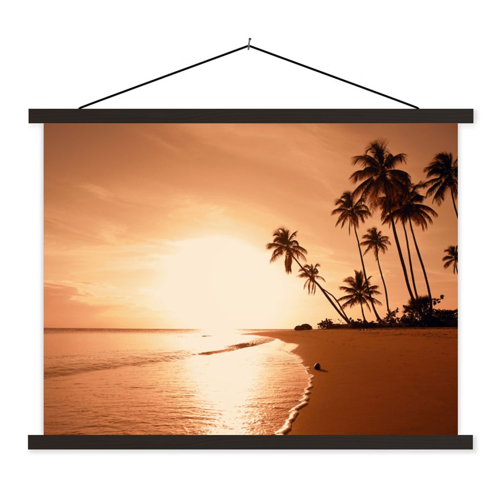 MuchoWow Textilposter Sonnenuntergang - Tropisch - Palme - Strand - Meer 60x45 cm mit schwarzem Rahmen - Poster Schlafzimmer