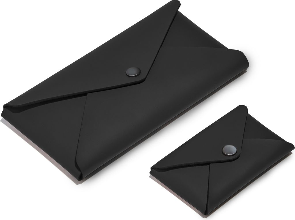 Set Visitenkarten Etui + Federmäppchen aus Leder Schwarz - Kreditkarten-Etuis - Hergestellt in Italien