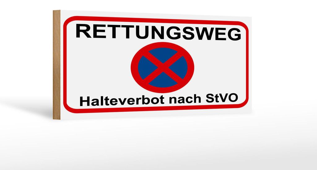 Holzschild Hinweis 27x10cm Rettungsweg Halteverbot nach StVO