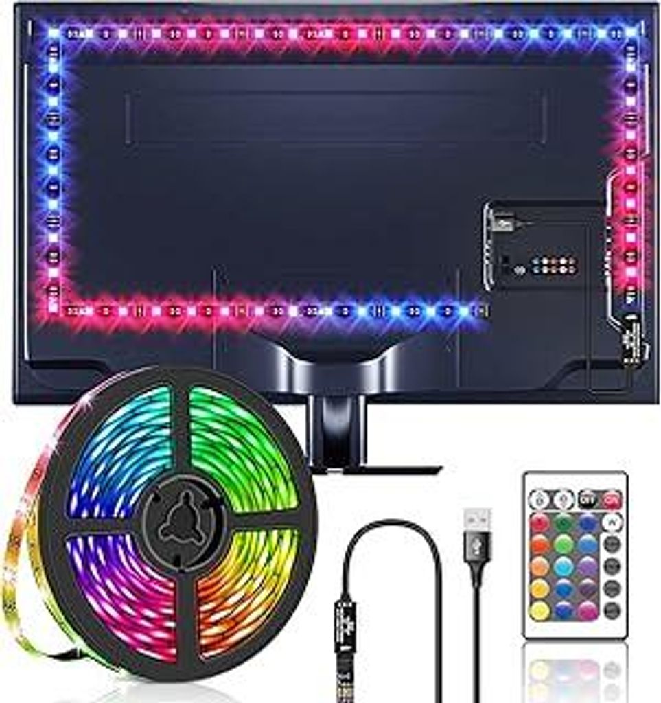 LED TV 2 Meter LED-Streifen USB mit Fernbedienung Hintergrundbeleuchtung mehrfarbig für 32 - 55 Zoll HDTV, PC, Schlafzimmer, Party und Heimdekorat...