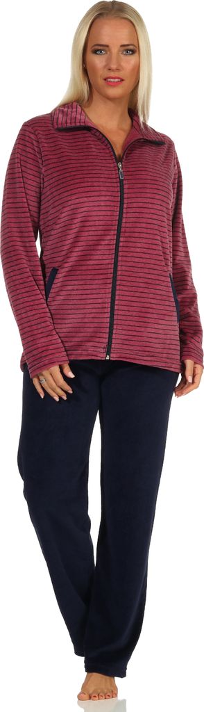 Damen Hausanzug in Streifenoptik, Homewear Nicky Velvet;beere,36