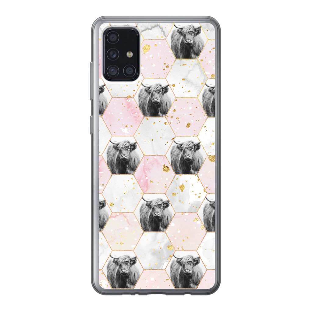 MuchoWow Handyhülle Schutzhülle Hülle für Samsung Galaxy A52 5G Schottischer Highlander - Muster - Gold Silikon Softcase Handy Hülle - Umschlag