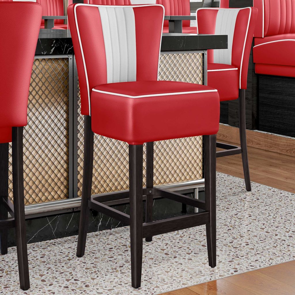 2er-Set AMERICAN 1 | Barhocker | Rot | Leder | American Barhocker, American Diner Barhocker