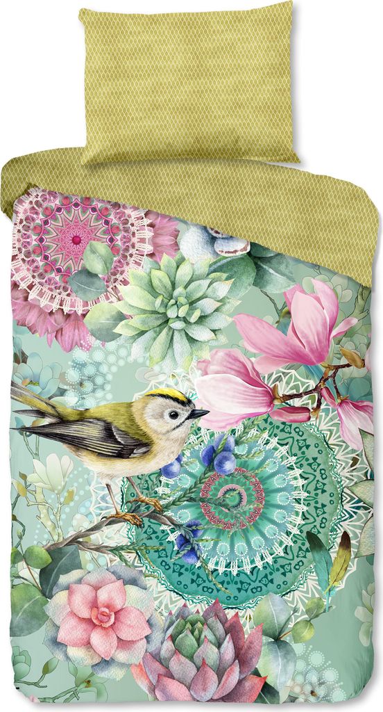 HIP Bettwäsche "Xabine" mit Mandalas, Blumen und Vögel - Green - 140 X 200 cm - 100% Baumwolle / Satin