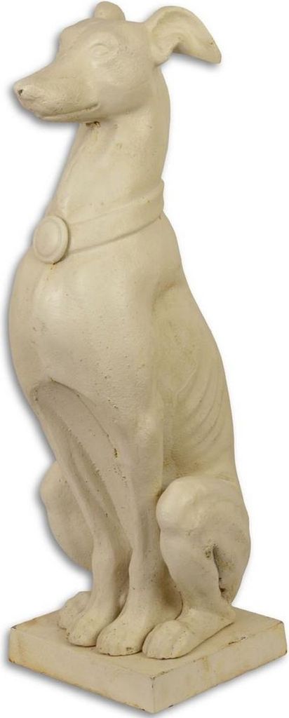 Casa Padrino Gartendeko Skulptur Hund Antik Cremefarben 20,5 x 26 x H. 65,9 cm - Gusseisen Dekofigur