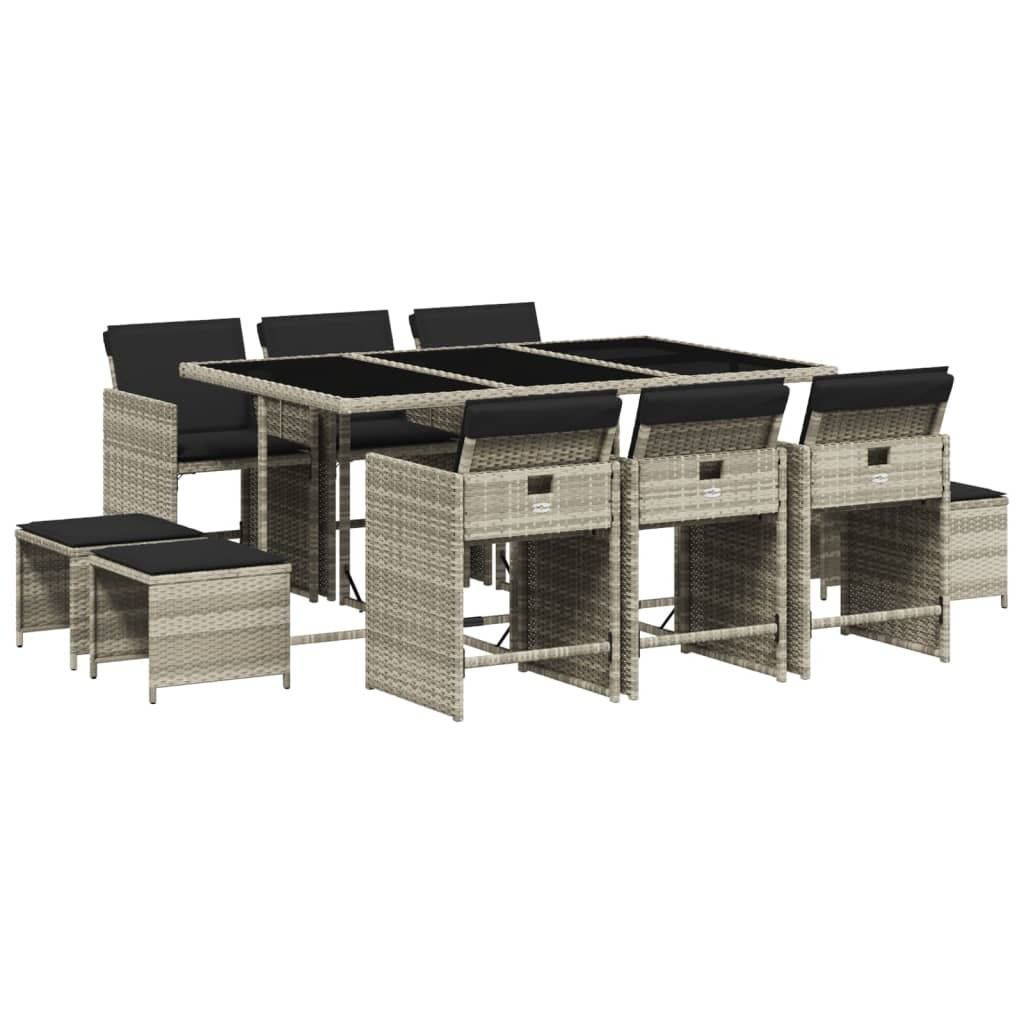 "WINTER SALE" 11-tlg. Garten-Essgruppe - elegantes Design - Sitzgruppe/Gartenmöbel-Set - mit Kissen Hellgrau Poly Rattan - Terassenmöbel NeuMöbe...
