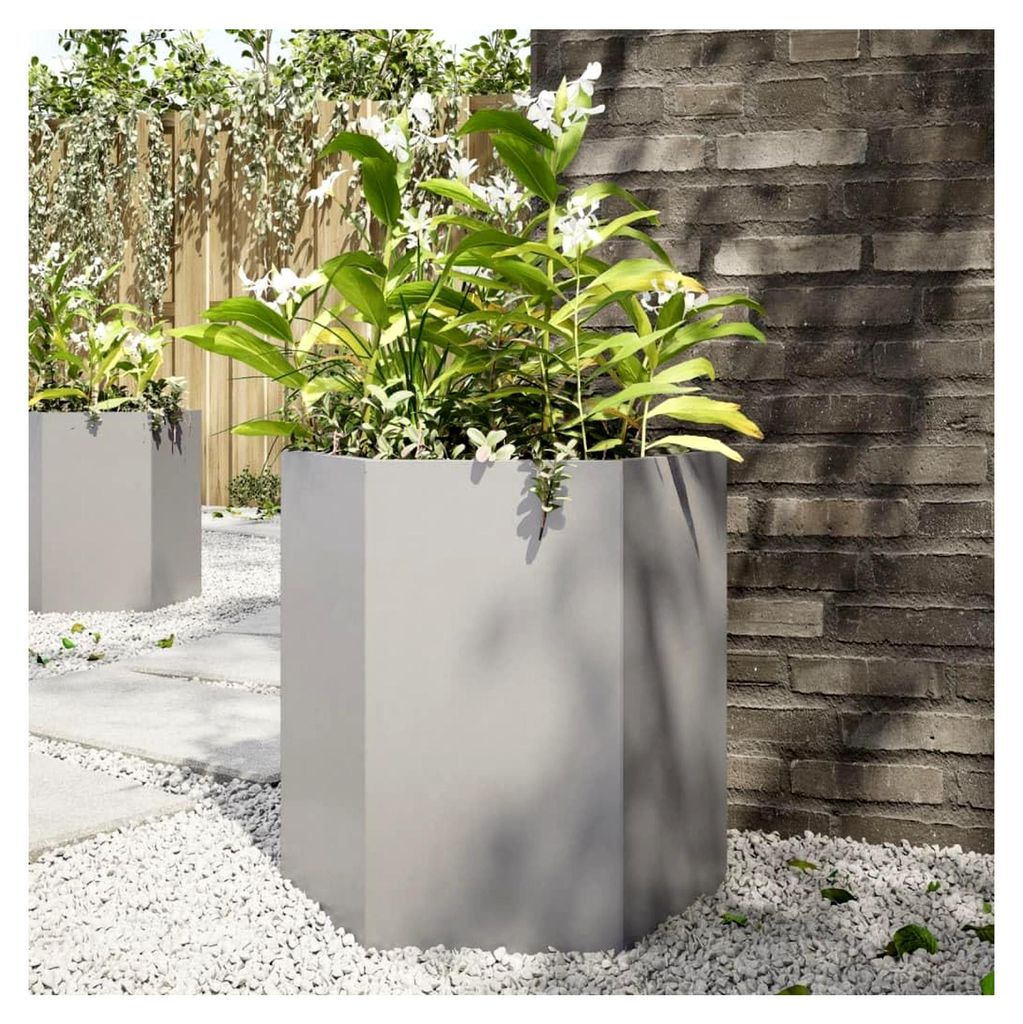 Hochbeet aus Metall für Garten und Terrasse, sechseckig, 46x40x45 cm, Edelstahl