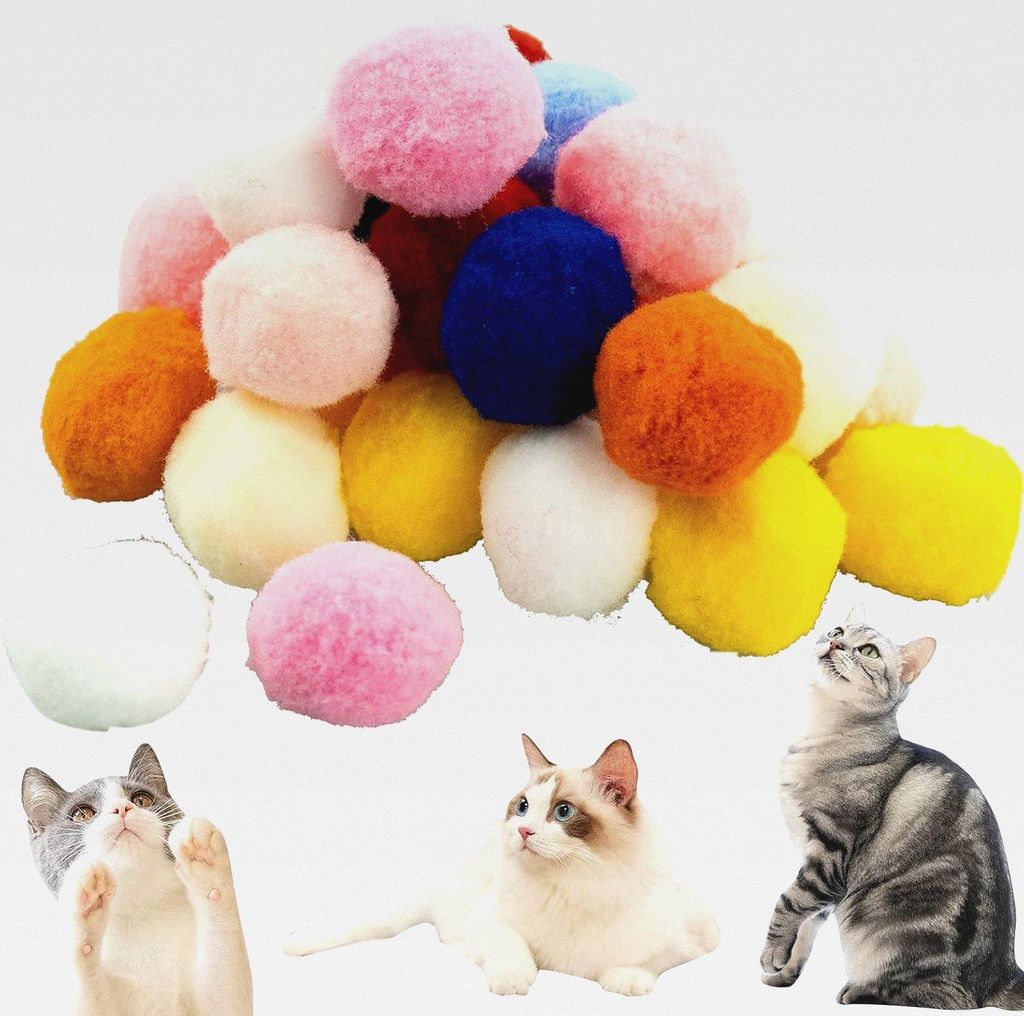 Katzenspielzeugbälle, weiche Katzenbälle, 2,5 cm, Kätzchen-Pompons, Ball, Katze, Spielzeug, Indoor-Katzen, interaktives Pompon-Ball-Spielzeug (3...