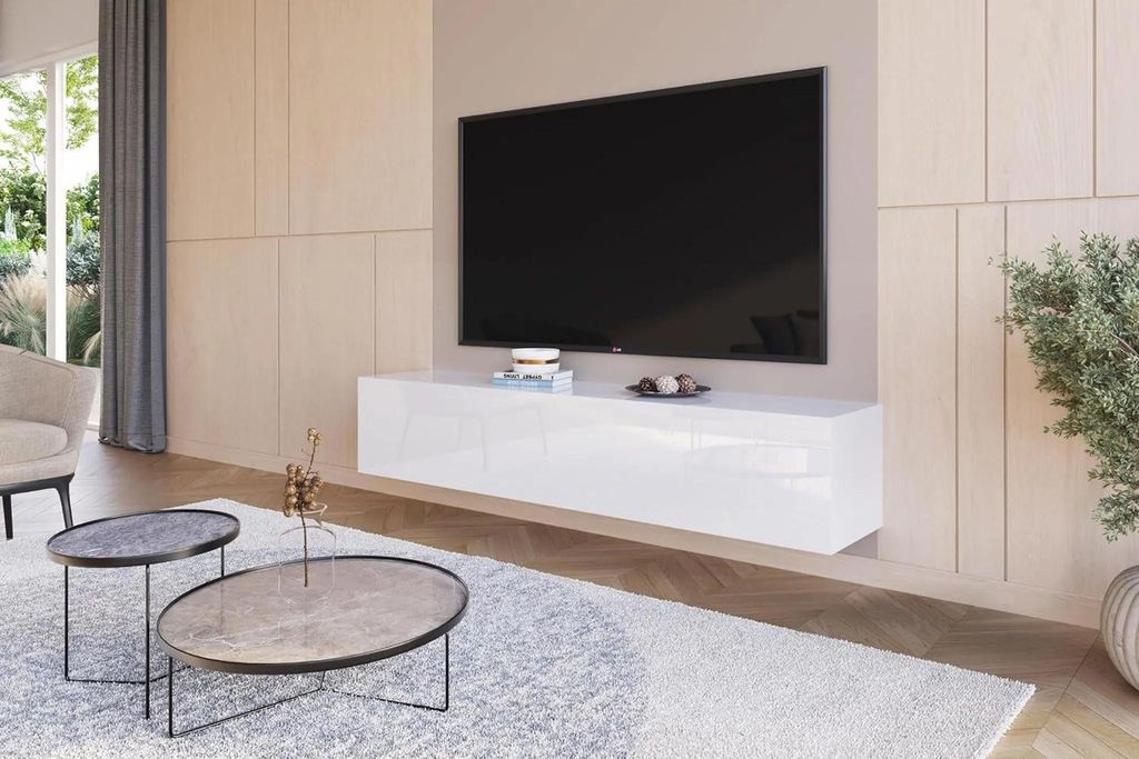 Meuble TV Suspendu Blanc Brillant 180x35x40 cm 2 Modules Image du produit 