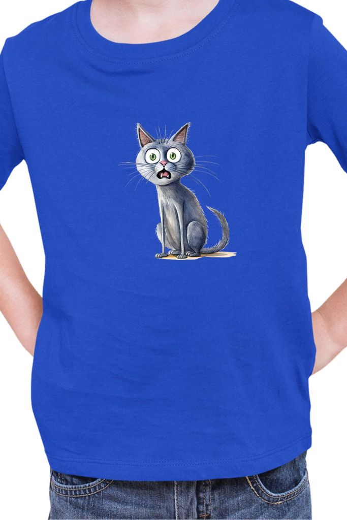 Kinder T-Shirt Funny Cats Breeds Blue Cat 026, 7-8 Jahr - 128 / Blau