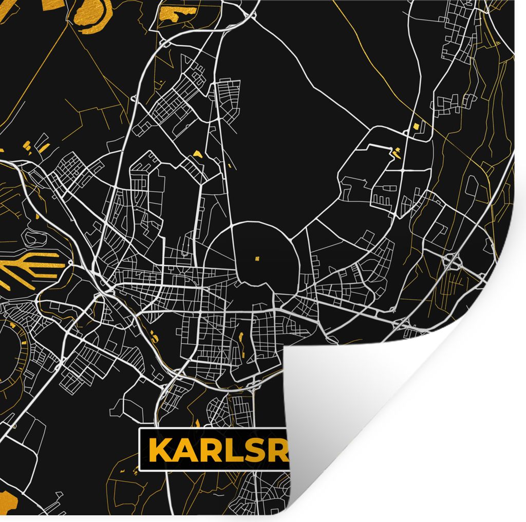 MuchoWow Wandtattoo Wandsticker Wandaufkleber Karlsruhe - Gold - Stadtplan - Karte - Deutschland 50x50 cm Selbstklebend und Repositionierbar - Se...